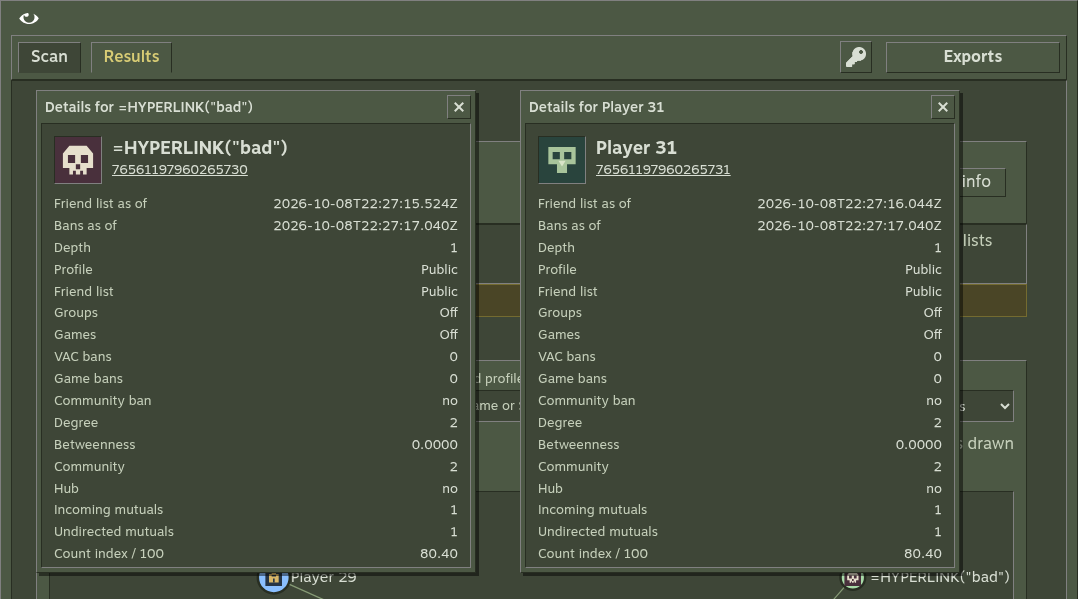Profile inspector with fixture data